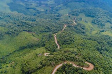 Aerial view of the winding ghat road up to Gudisa hill station